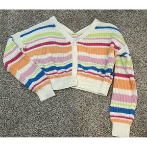Jessica Simpson Colorful Crop Top Button Down Sweater Size XL Pastel rainbow